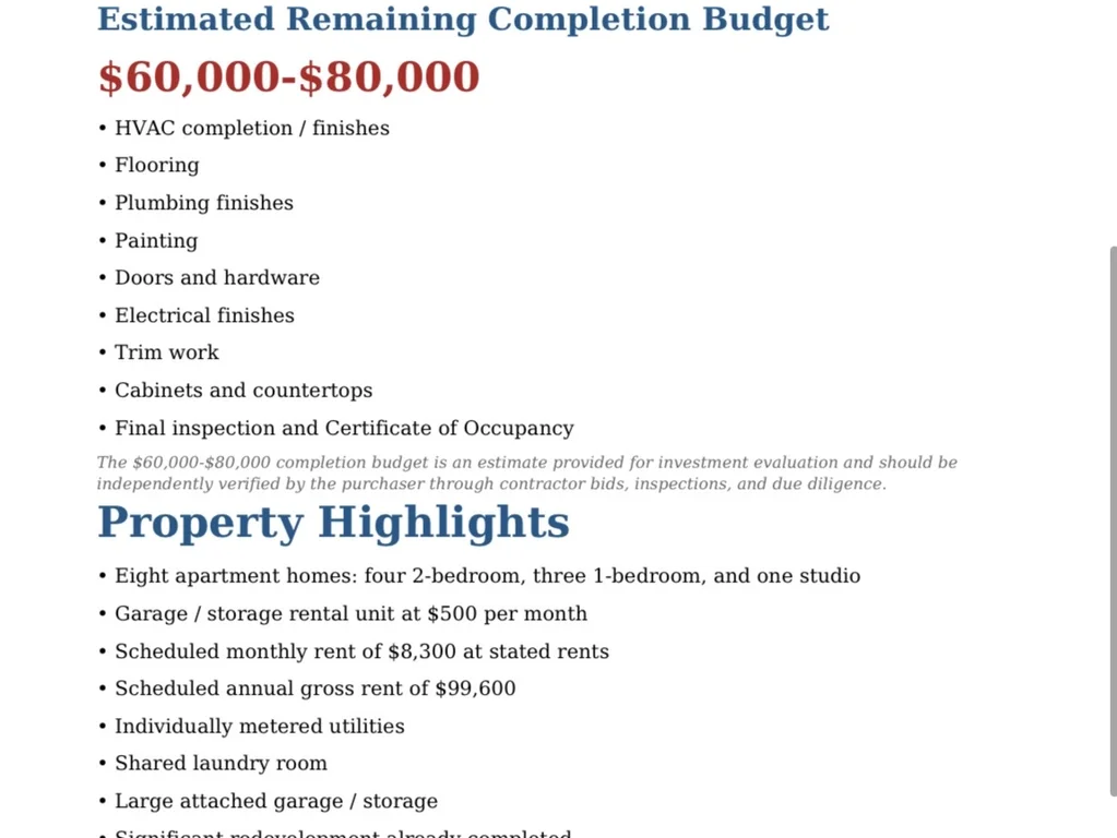 8 APARTMENTS + GARAGE/STORAGE | ASKING PRICE $600,000